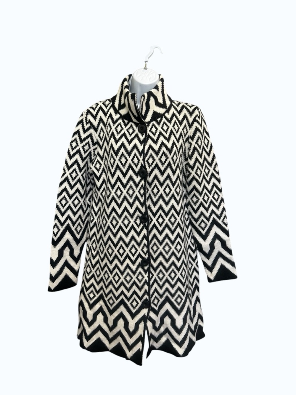 Cocogio Italian Wool Alpaca Blend Chevron Coatigan Black White M